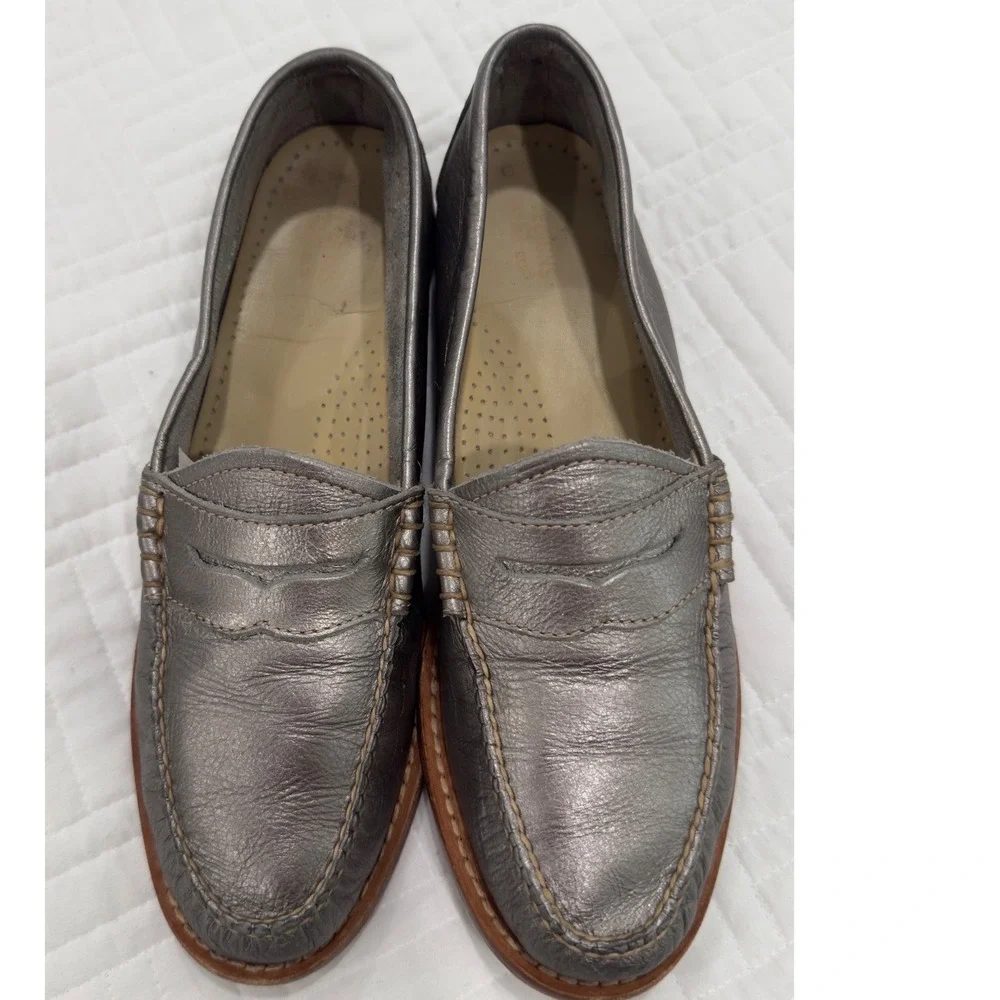 GH Bass Weejuns Men Metallic Pewter Silver Leather Penny Loafers 8.5 M 22831